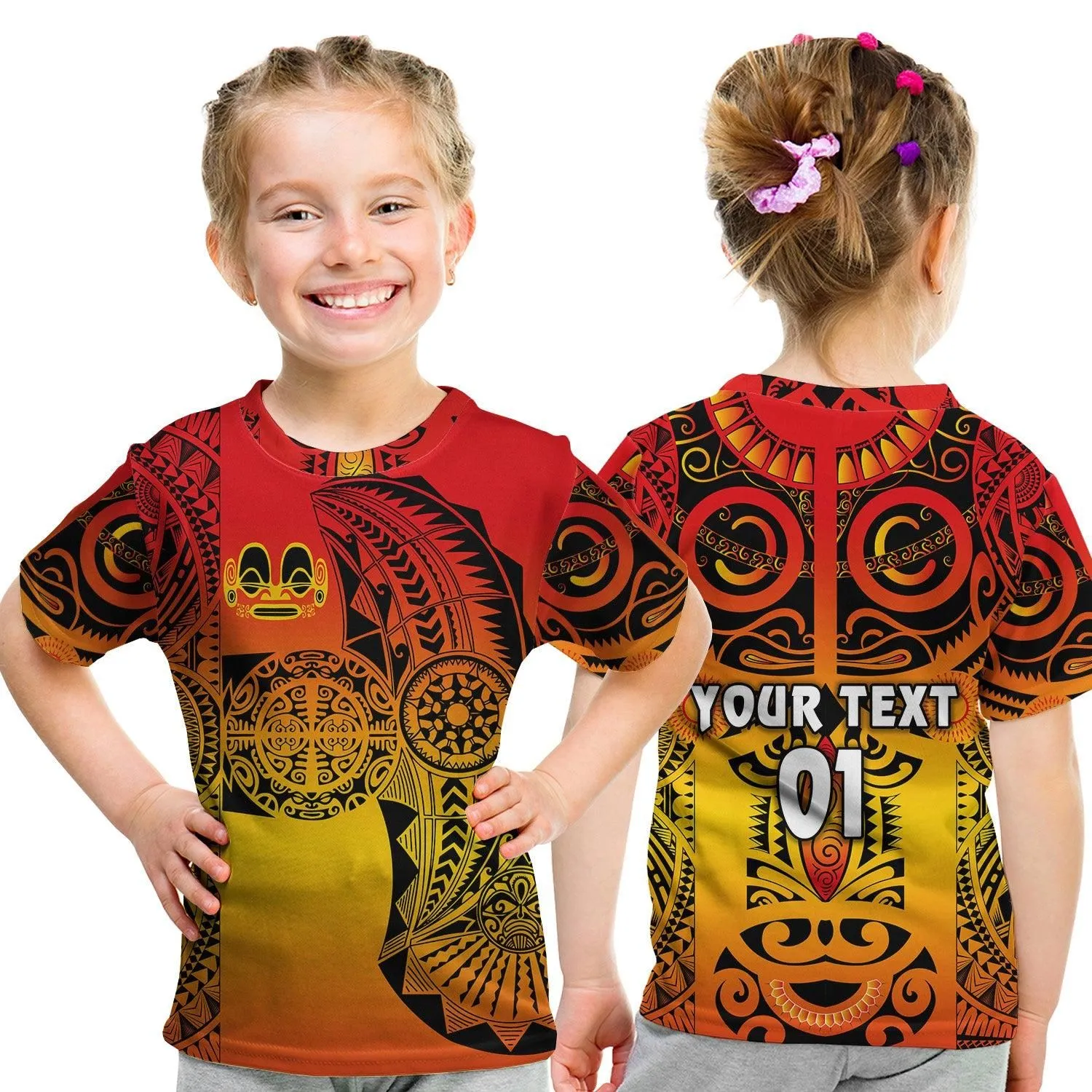 (Custom Personalised) Marquesas Islands T Shirt Kid Marquesan Tattoo Original Style - Gradient Red LT8