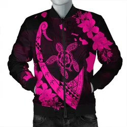 FamilyGater Jacket - Hawaiian Map Hibiscus Turtle Fish Hook Polynesian Bomber Jacket Pink - AH - J5R