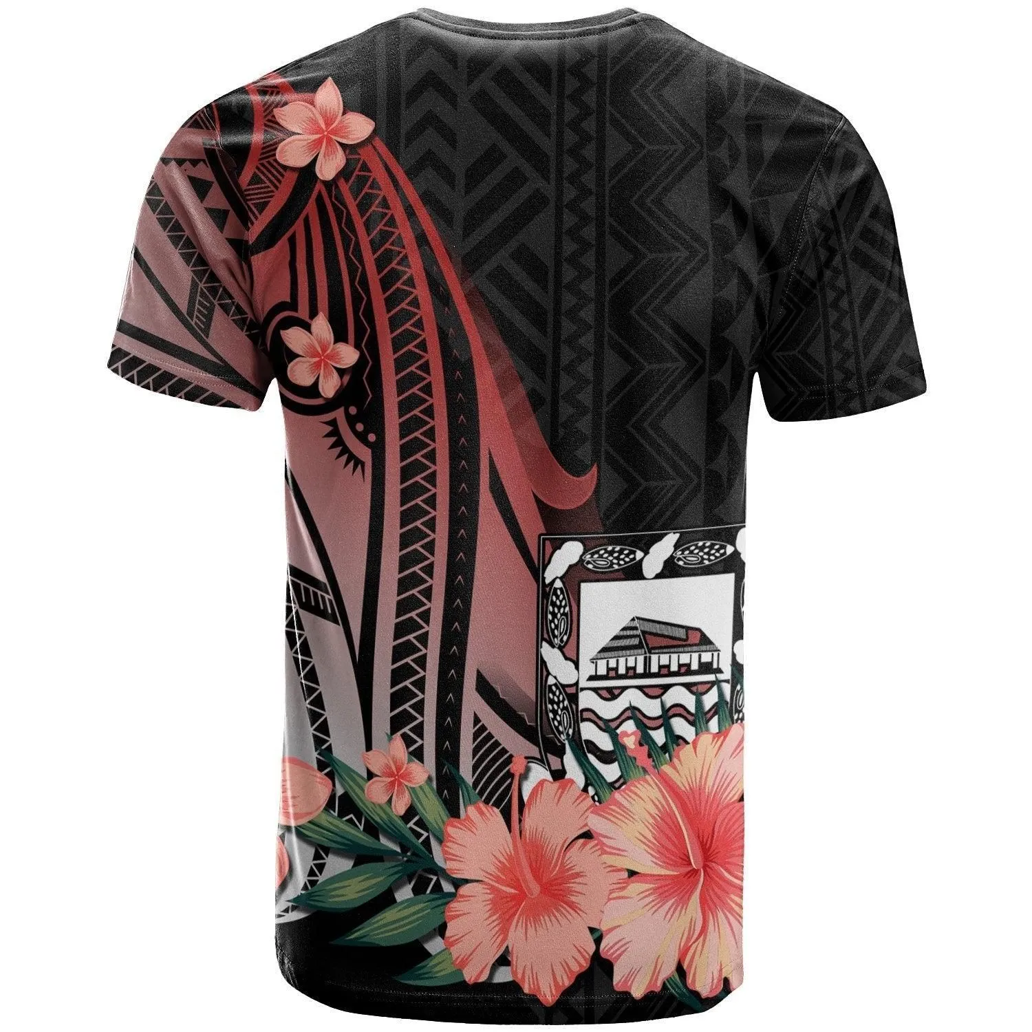 Tuvalu Personalised Custom T shirt - Red Polynesian Hibiscus Pattern Style