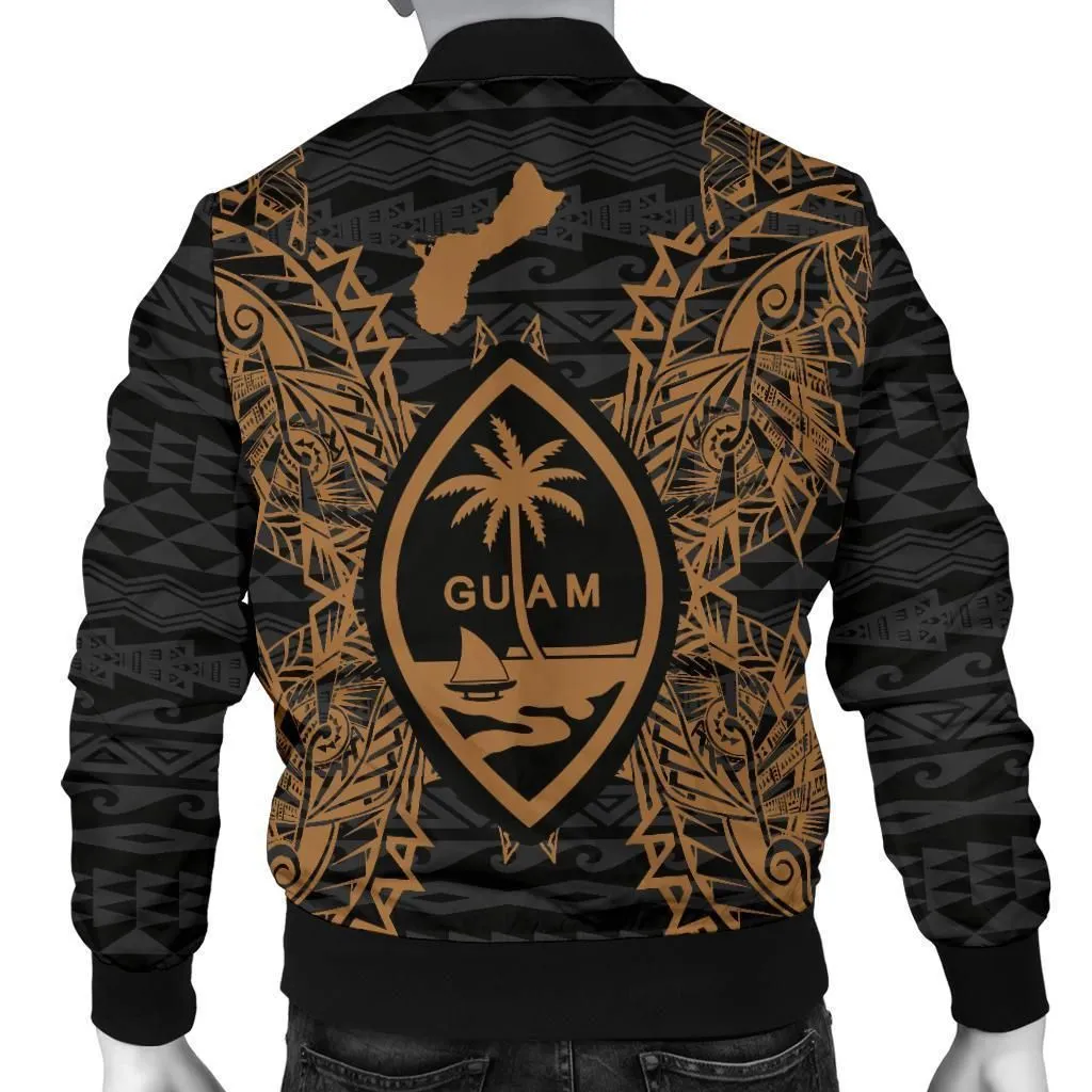 Guam Polynesian Mens Bomber Jacket Map Gold