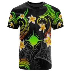 Marshall Islands T-shirt - Custom Personalised Polynesian Waves with Plumeria Flowers (Reggae)