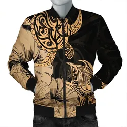 Alohawaii Jacket - Hawaii Turtle Bomber Jacket Polynesian Hibiscus Art Gold - AH - JR