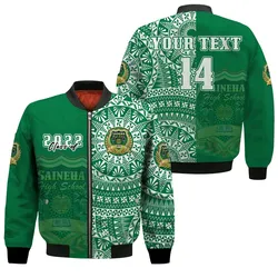 (Custom Text And Number) Tonga Saineha High School Bomber Jacket Class Of Year Tongan Ngatu Pattern LT14
