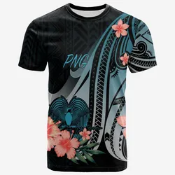Papua New Guinea T-Shirt - Turquoise Polynesian Hibiscus Pattern Style