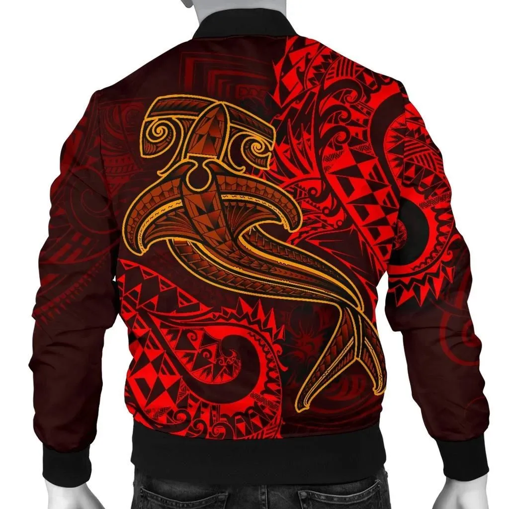 Polynesian Men's Bomber Jacket - Red Shark Polynesian Tattoo - BN18