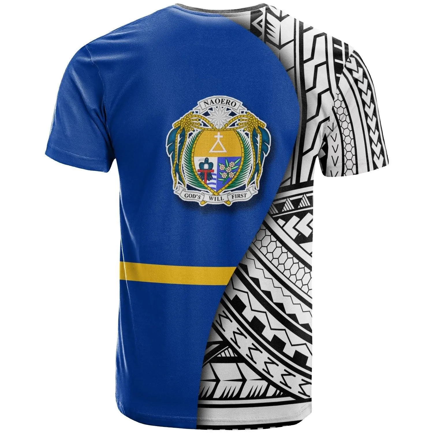Nauru T-Shirt- Coat Of Arm and Polynesian Patterns