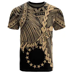 Cook Islands Polynesian Custom Personalised T-Shirt - Tribal Wave Tattoo Gold