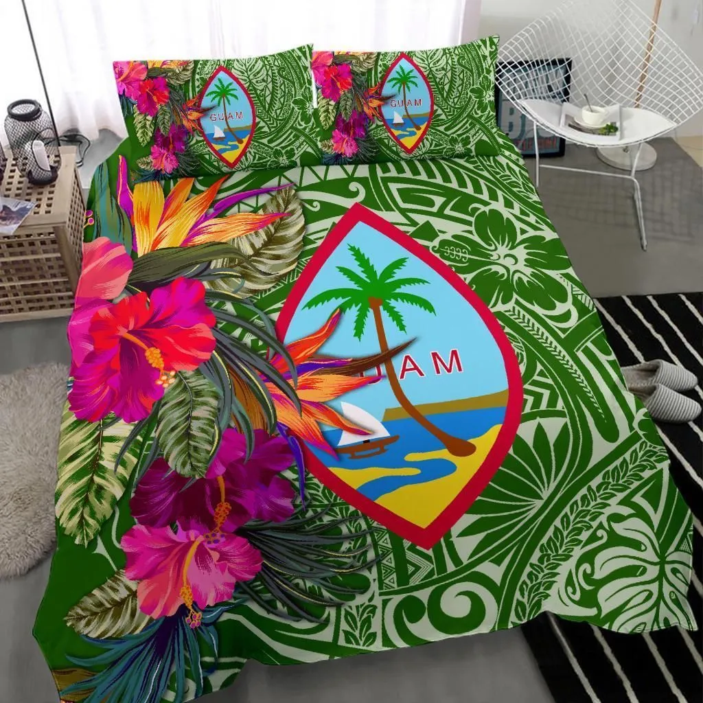 Vibe Hoodie Guam Bedding Set - Polynesian Hibiscus Green - RLT20