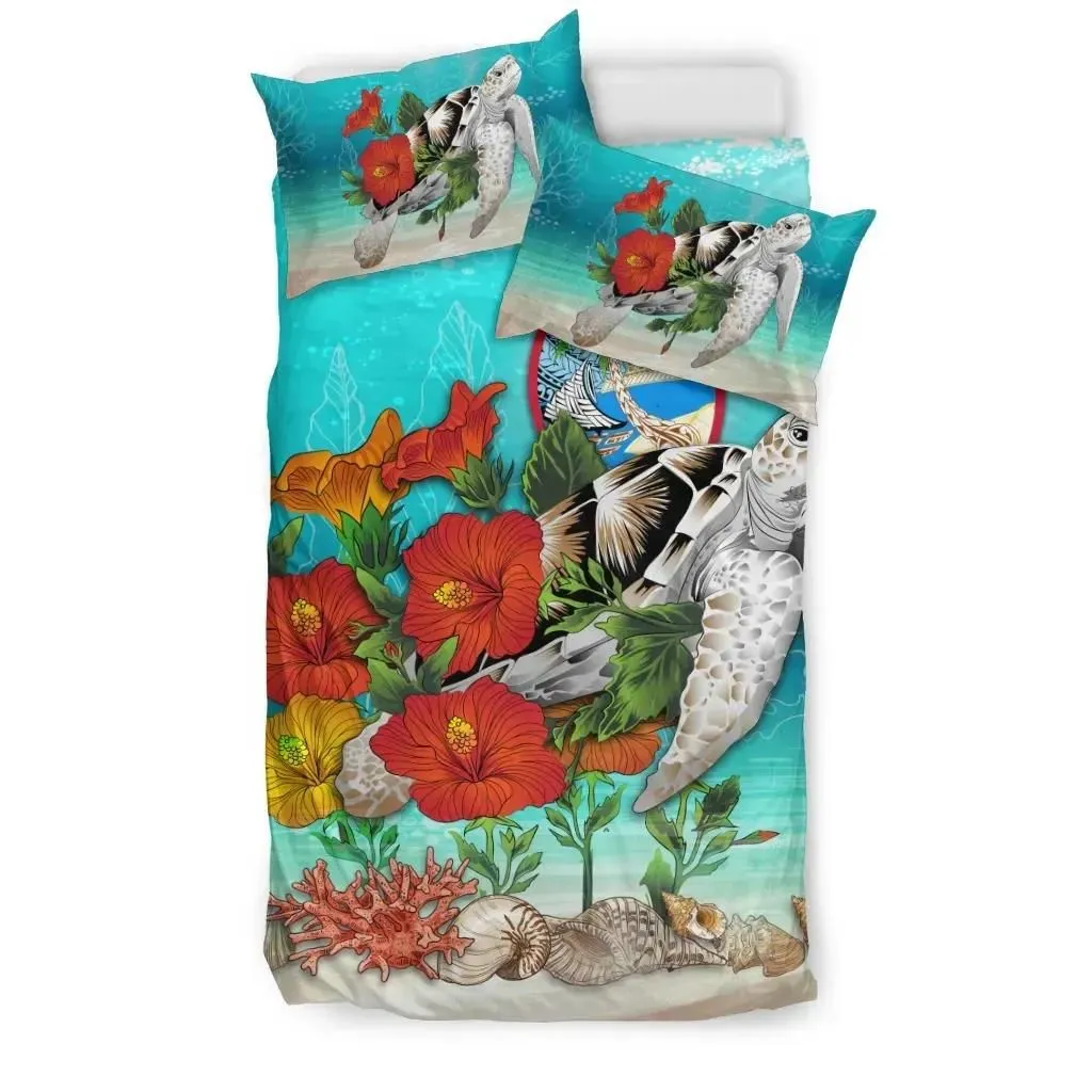 Alohawaii Bedding Set - Cover and Pillow Cases Guam - Ocean Turtle Hibiscus A24