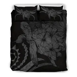 Hawaiian Bedding Set - Hawaii Turtle Hibiscus Polynesian Vintage Bedding Set - Gray - AH - J4