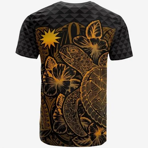 Nauru T shirt - Nauru Flag Turtle Hibiscus Gold