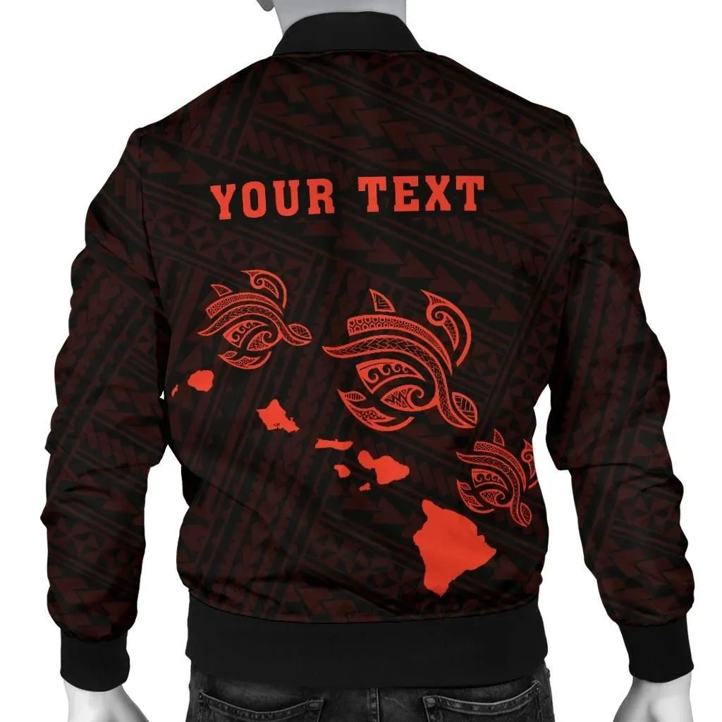 Hawaii Kakau Polynesian Three Turtles Map Personalized Men's Bomber Jacket - Orange - AH - J6