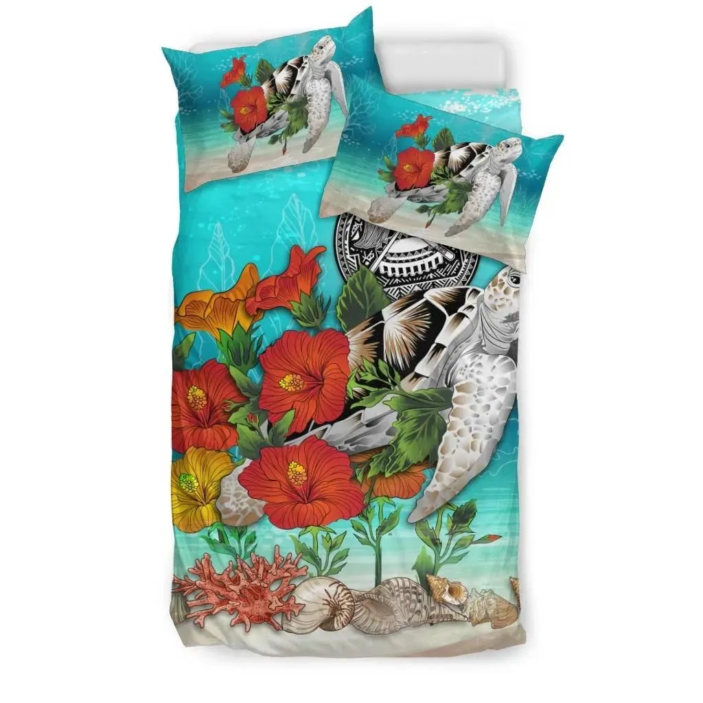 Alohawaii Bedding Set - Cover and Pillow Cases American Samoa - Ocean Turtle Hibiscus A24