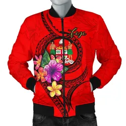Fiji Polynesian Mens Bomber Jacket - Floral With Seal Red