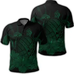Alohawaii Shirt - Hawaiian Map Turtle Hibiscus Polynesian Polo Shirt - Green - AH - J4R