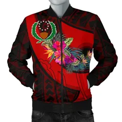 Pohnpei Mens Bomber Jacket - Polynesian Hook and Hibiscus Red