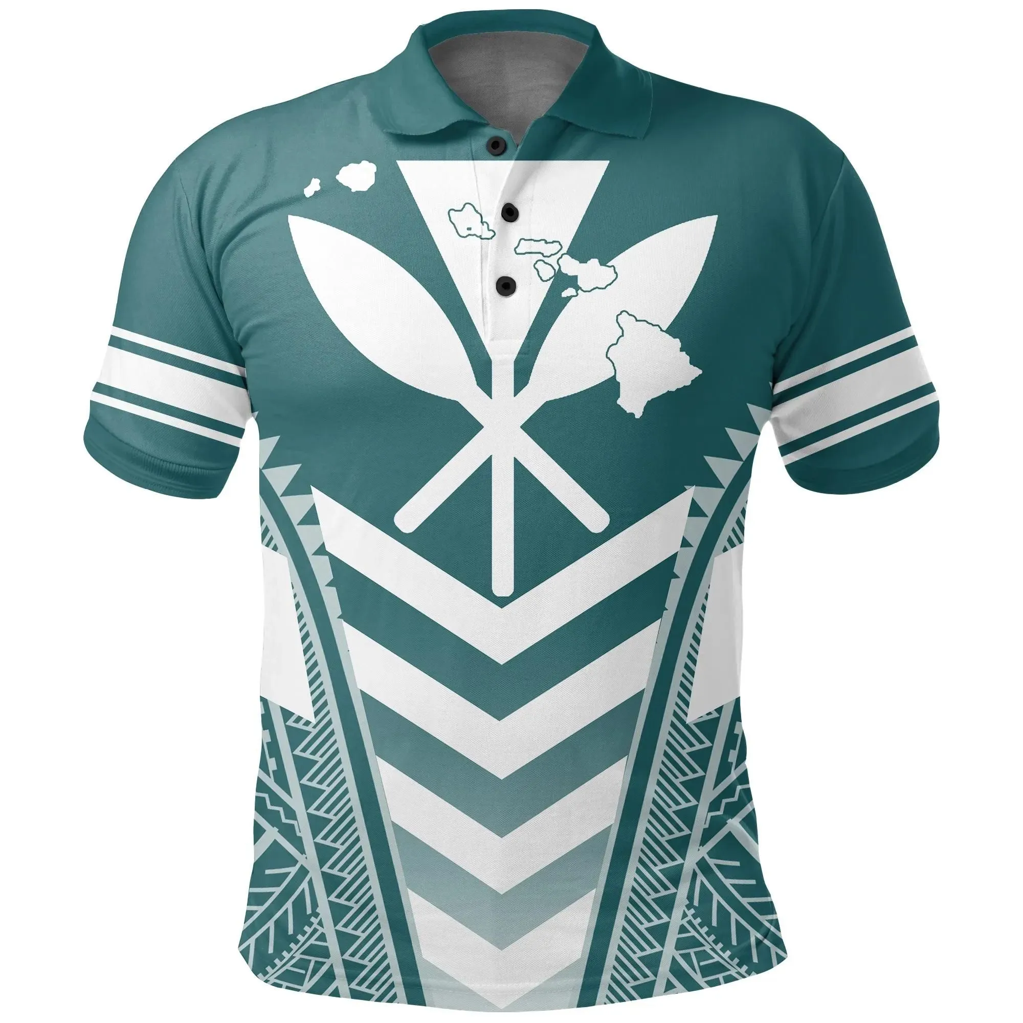 Alohawaii Shirt - Hawaii Kanaka Map Football Jersey Polynesian Polo Shirt - Cyan & White - Maris Style - AH - J3