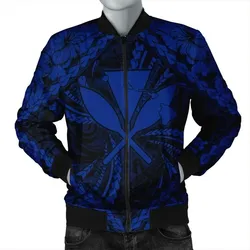 Alohawaii Jacket - Hawaiian Map Kanaka Hibiscus Blue Polynesian Bomber Jacket - AH - JR