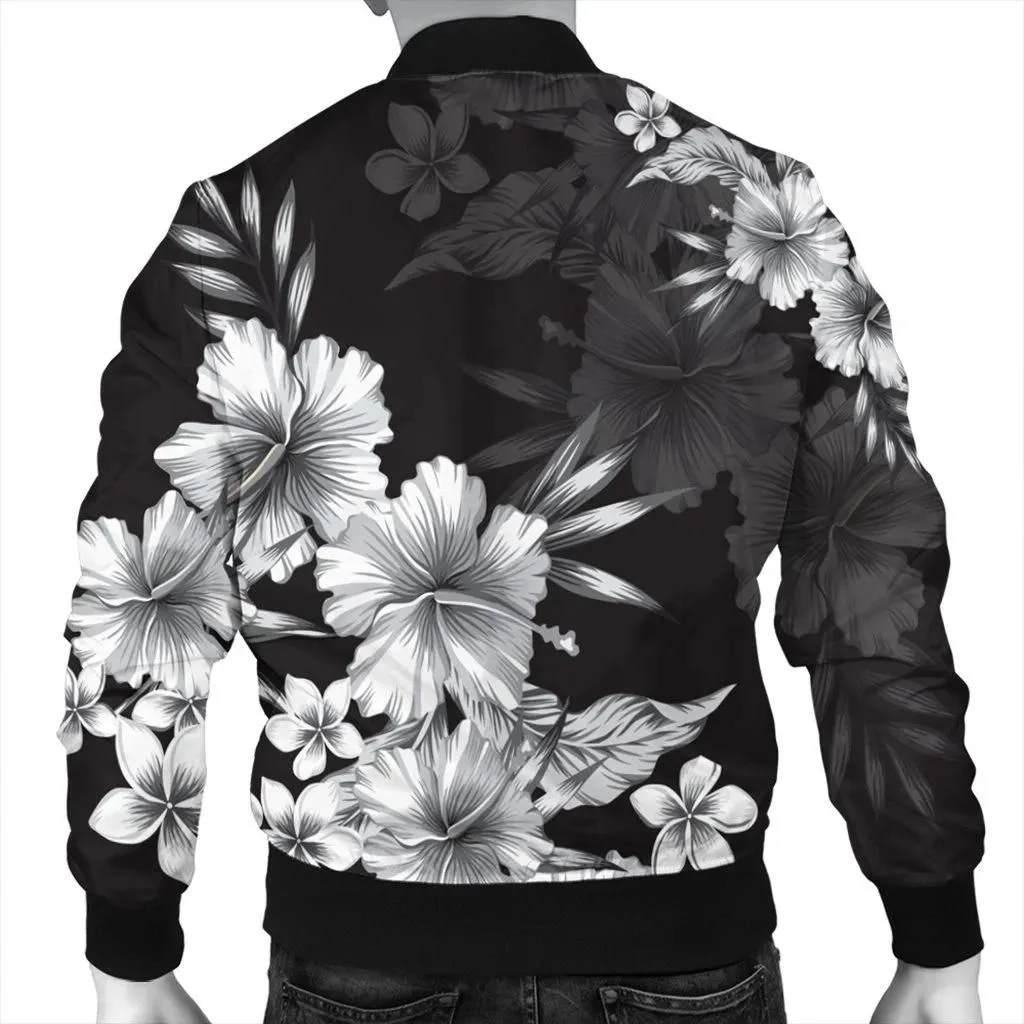 Alohawaii Jacket - Hawaiian Hibiscus Black And White Polynesian Bomber Jacket - AH - JR