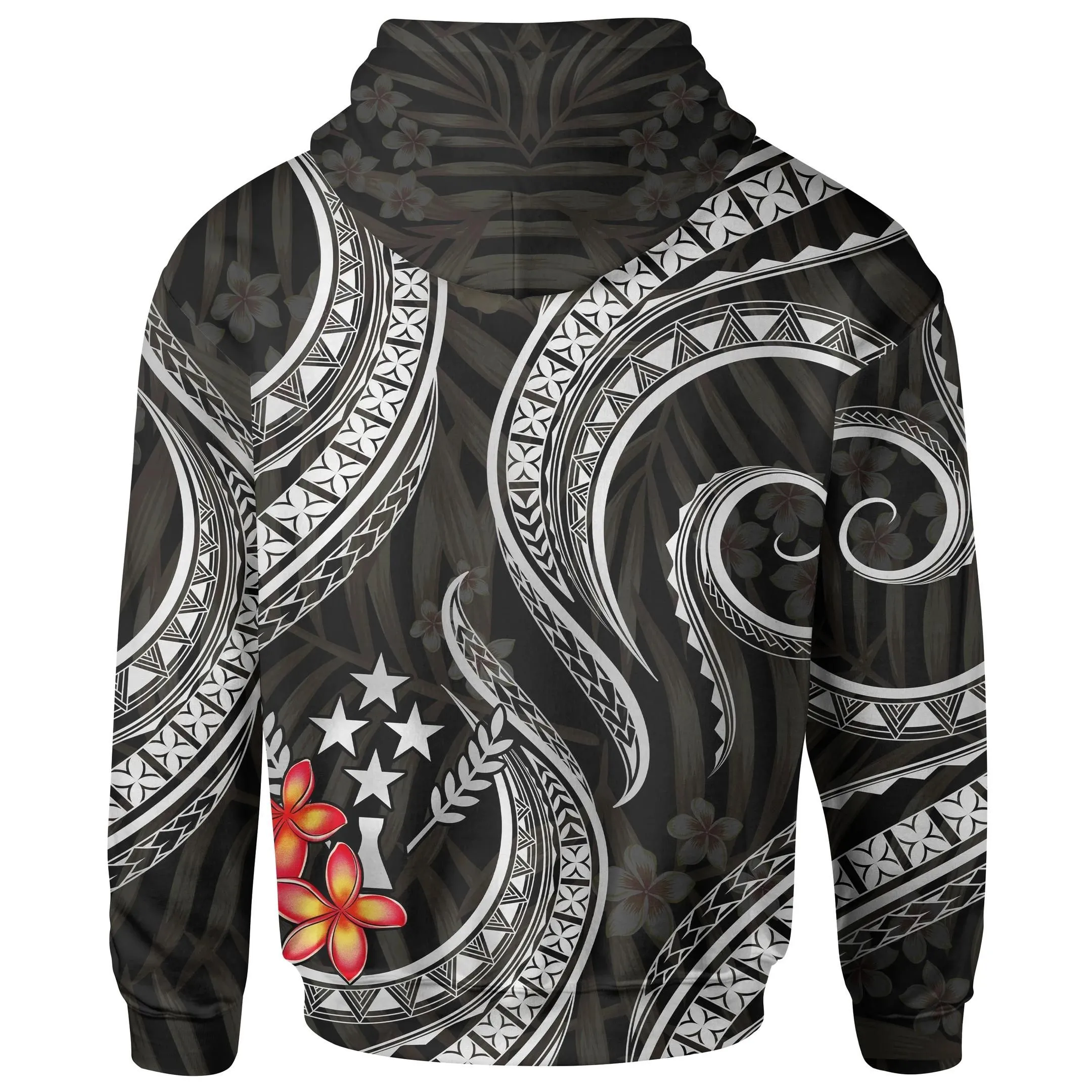 Alohawaii Clothing - Hoodie Kosrae Micronesian - Black Plumeria - BN11