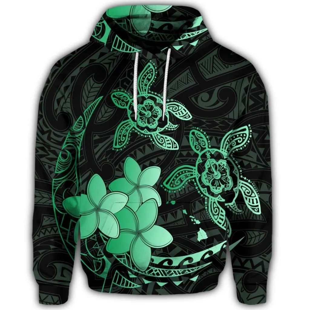 Hawaiian Polynesian Turtle Plumeria Hoodie - Pog Style Green