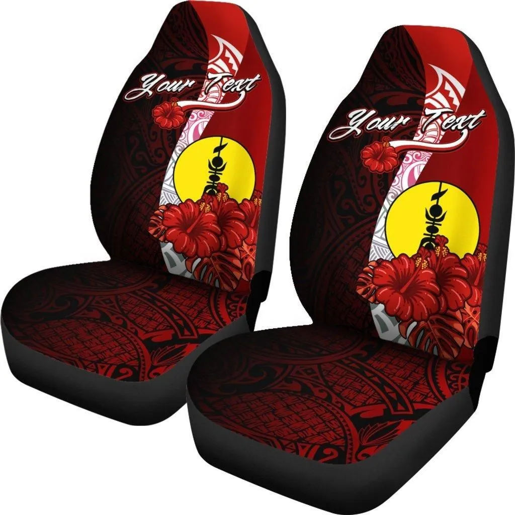 New Caledonia Polynesian Custom Personalised Car Seat Covers - Coat Of Arm With Hibiscus
