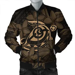 Hawaiian Turtle Hibiscus Plumeria Kanaka Polynesian Bomber Jacket Gold - Soft Style - AH