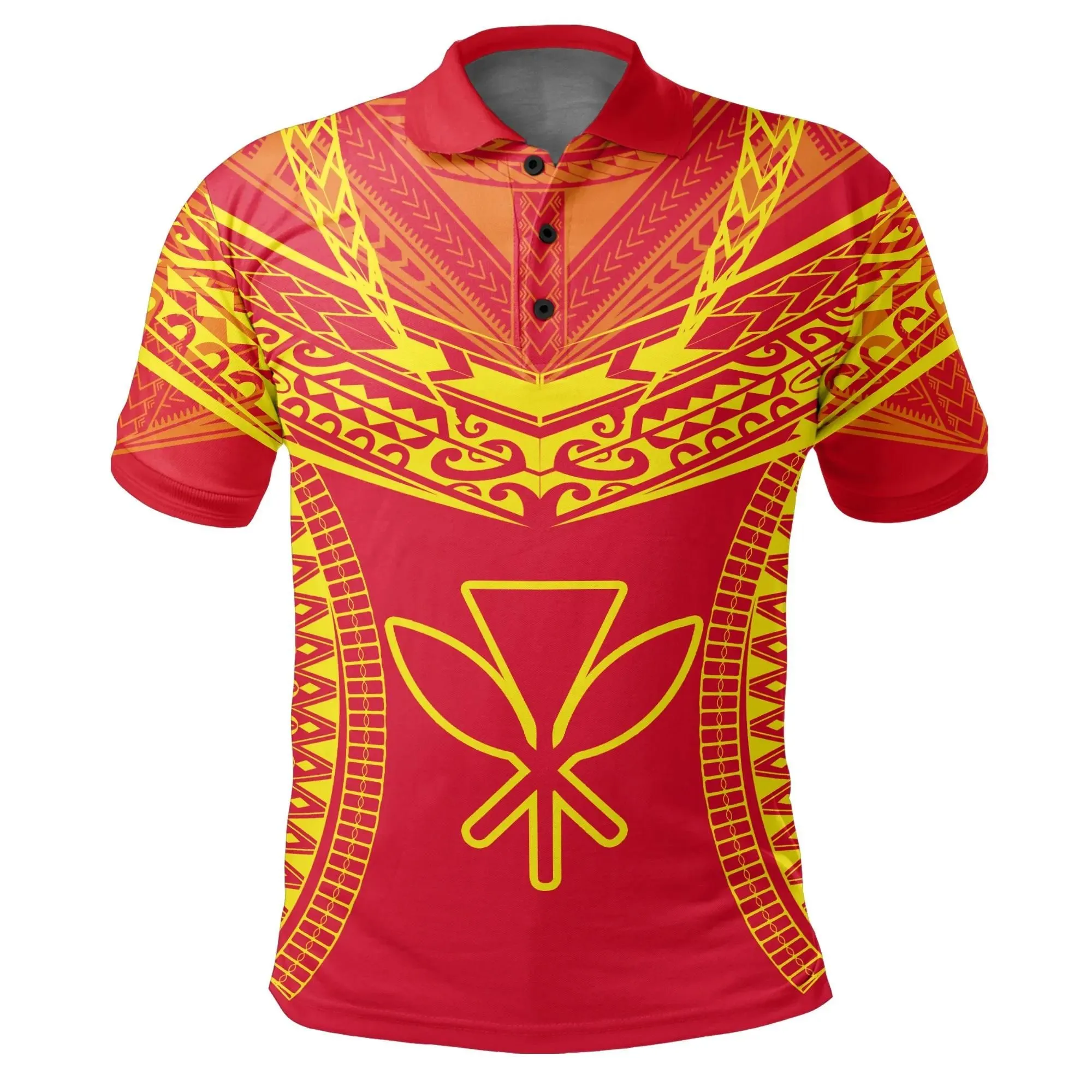 Alohawaii Shirt - Hawaiian Kanaka Map Football Jersey Polo Shirt - Red And Yellow - Roger Style - AH - J2