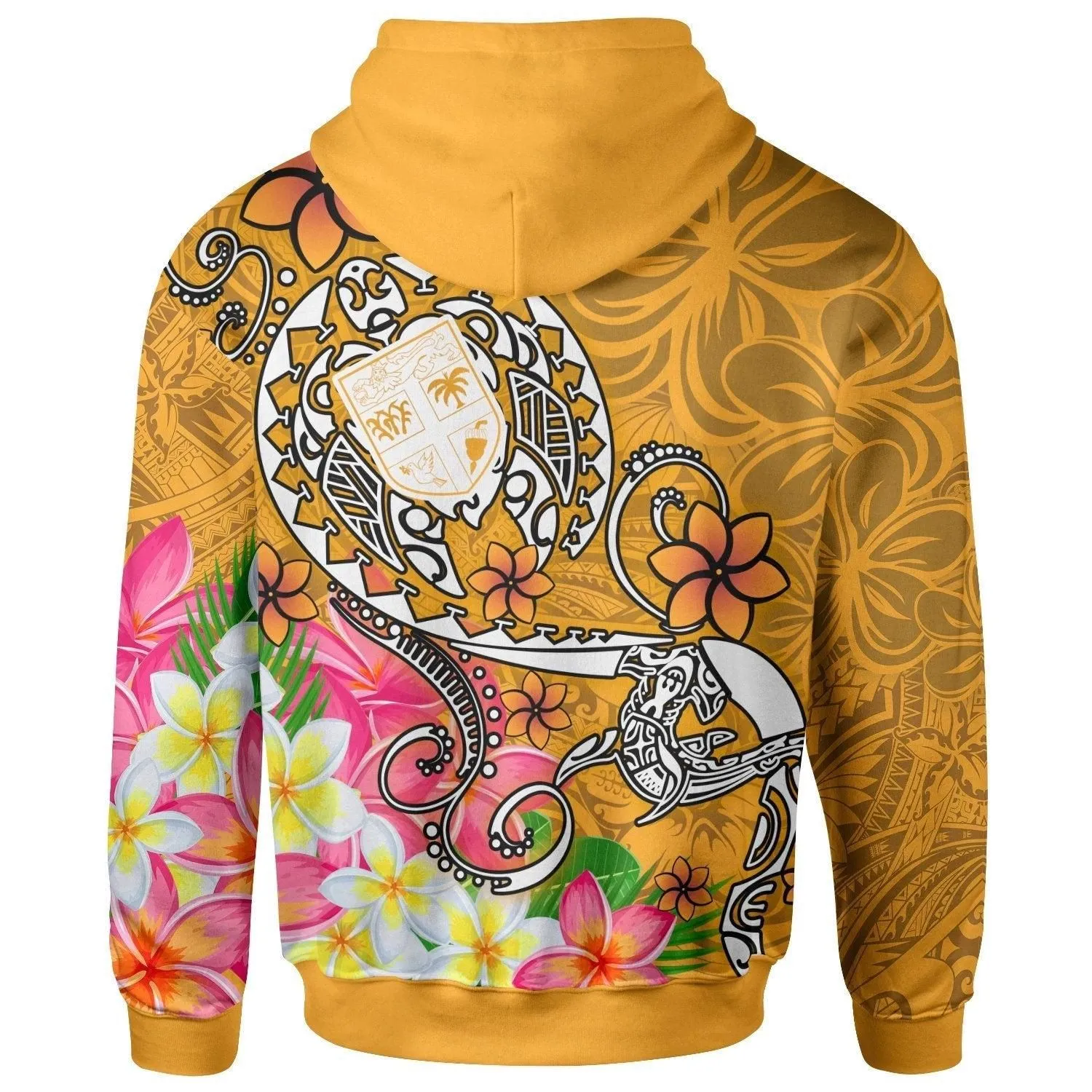 Fiji Custom Personalised Hoodie - Turtle Plumeria (Gold)