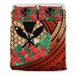 FamilyGater Bedding Set - Cover and Pillow Cases Kanaka Maoli (Hawaiian) - Lauhala Polynesian Hibiscus Red A24