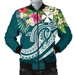 Wallis and Futuna Polynesian Mens Bomber Jacket - Summer Plumeria Turquoise