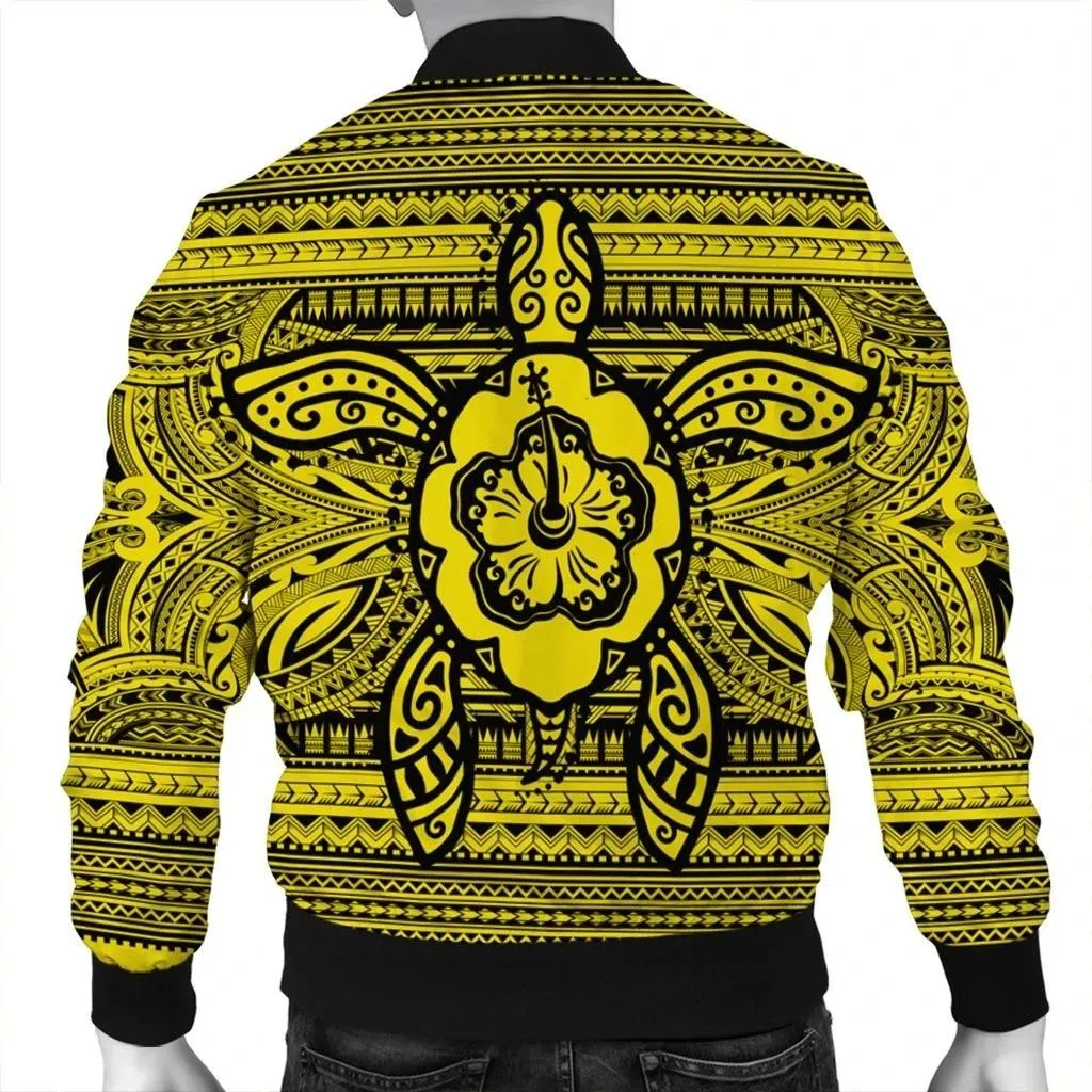 FamilyGater Jacket - Hawaiian Turtle Polynesian Tribal Bomber Jacket Yellow AH - J7R