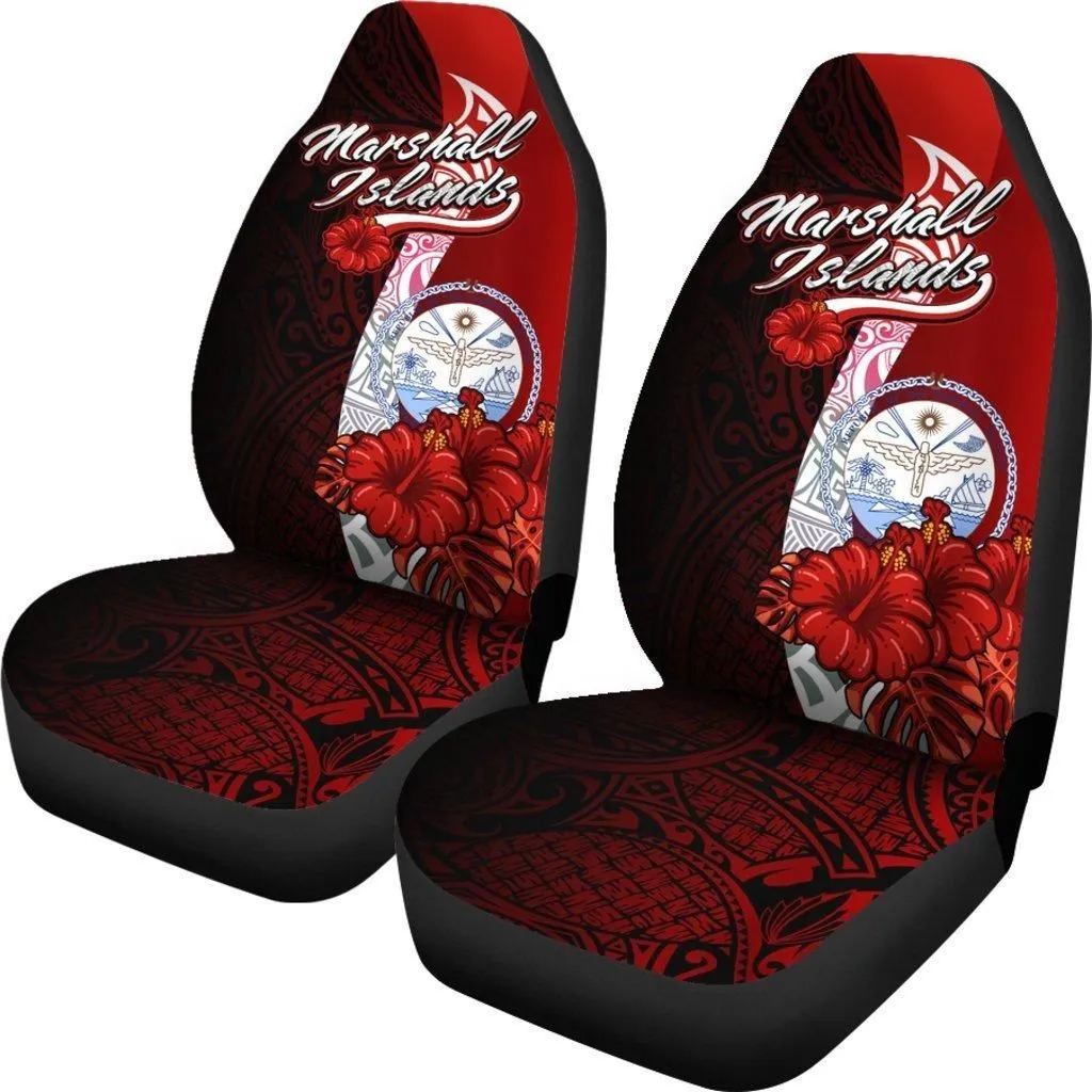 Marshall Islands Polynesian Car Seat Covers - Coat Of Arm With Hibiscus