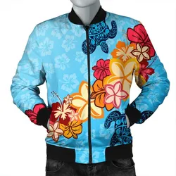 Hawaiian Ocean Turtle Plumeria And Hibiscus Polynesian Bomber Jacket - AH