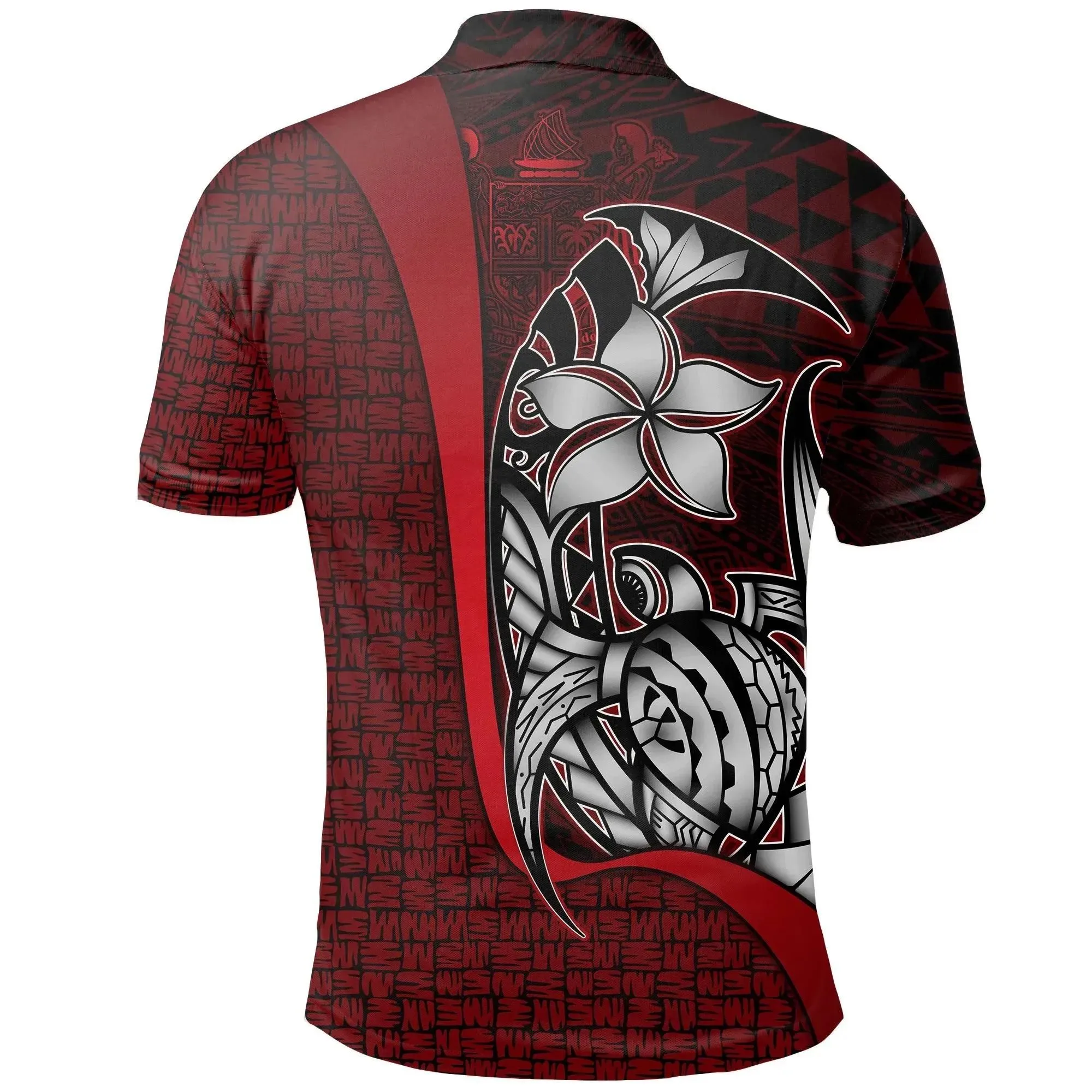 Alohawaii Shirt - Polo Shirt Fiji Red Coat of Arm - Turtle with Hook - BN11