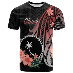 Chuuk T Shirt - Red Polynesian Hibiscus Pattern Style