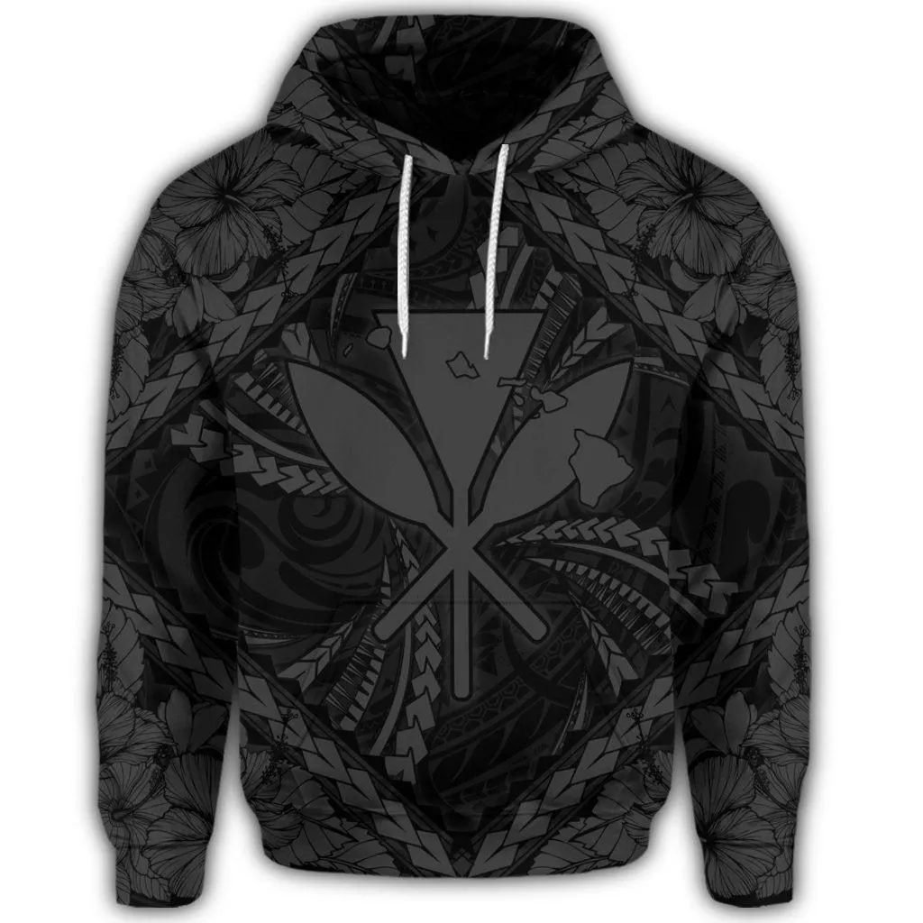 Hawaiian Map Kanaka Hibiscus Gray Polynesian Hoodie
