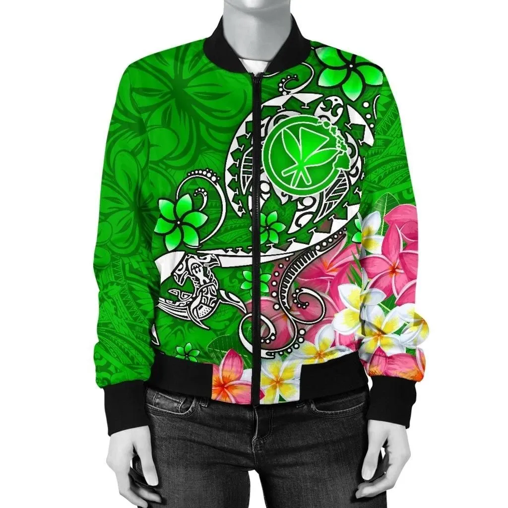 Alohawaii Jacket - Bomber Jacket Hawaii - Turtle Plumeria Polynesian Tattoo Green Color - BN18