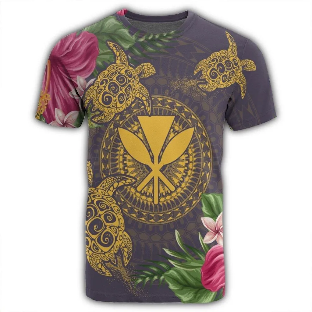 Hawaii Kanaka Turtle Hibiscus Plumerian Polynesia T-Shirt - Alena Style Purple - AH