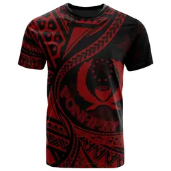 Pohnpei State T shirt - Plumeria Flowers Red Version
