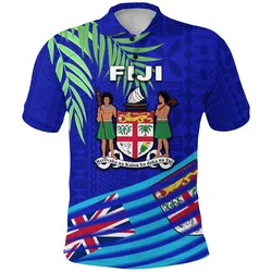 Fiji Polo Shirt Coconut Leaves Rugby Style