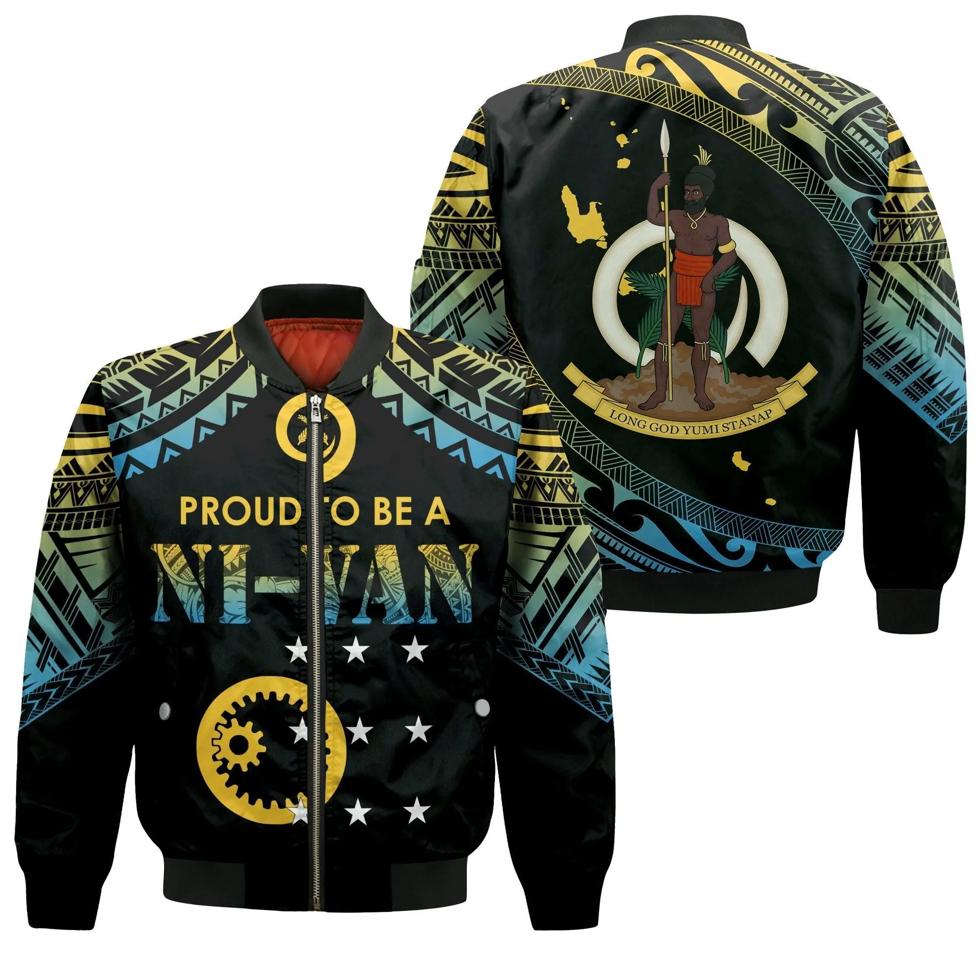 Vanuatu Proud To Be A Ni-Van - Polynesian Pattern Bomber Jacket - Sanma Province LT7