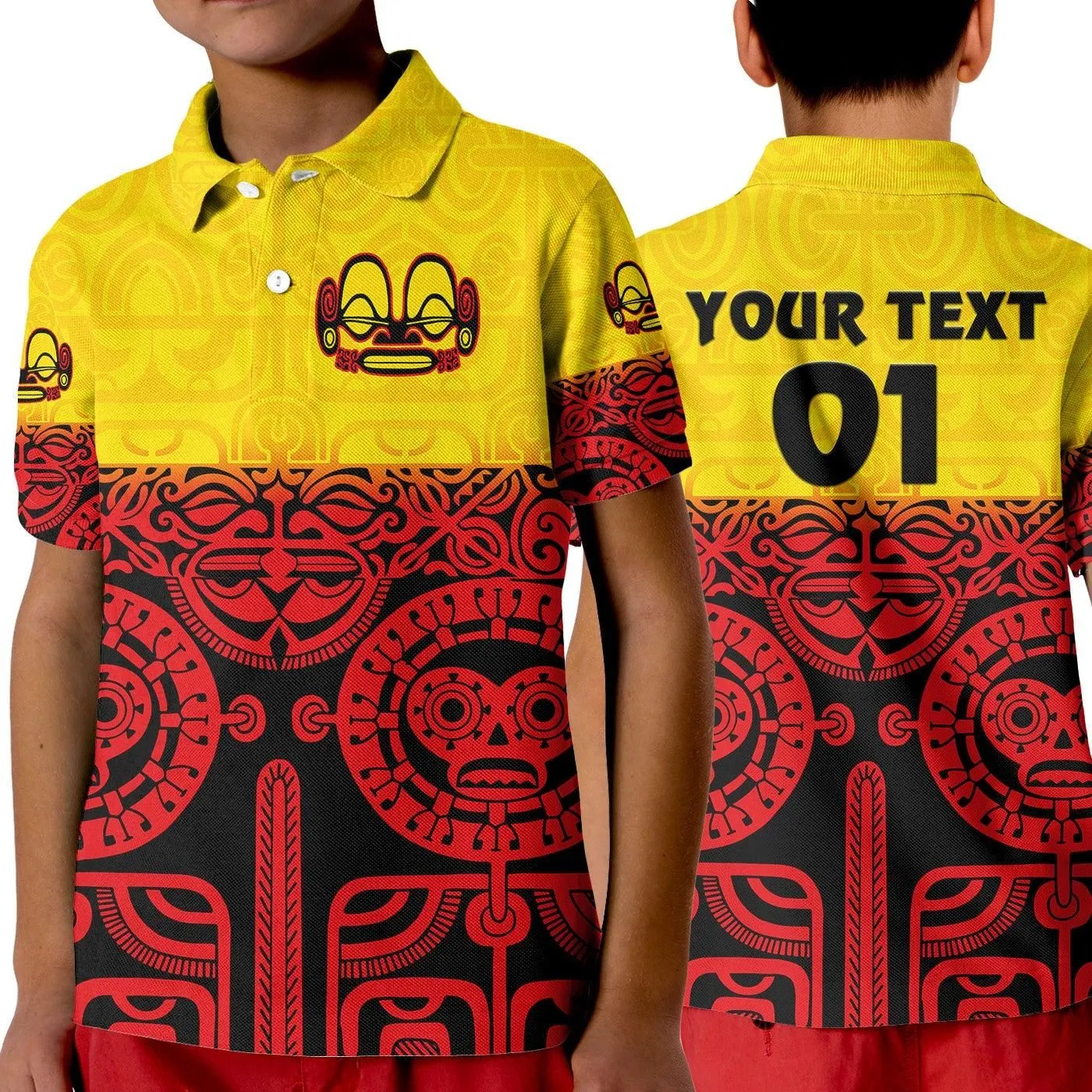 (Custom Personalised) Marquesas Islands Polo Shirt KID Marquesan Tattoo Special Style - Gradient Red LT8