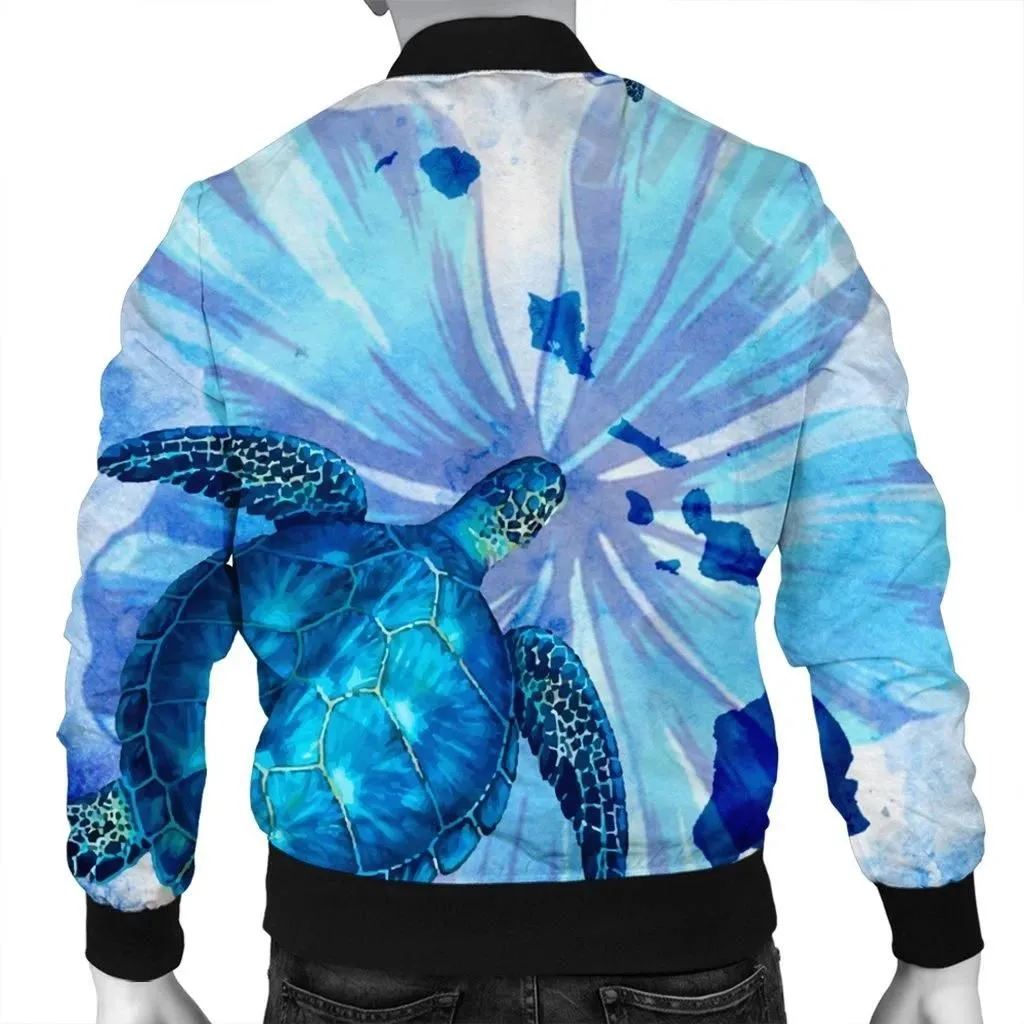 Alohawaii Jacket - Hawaiian Map Hibiscus Flower Turtle Polynesian Bomber Jacket Blue - AH - J4R