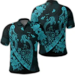 Alohawaii Shirt - Hawaiian Fish Hook Hibiscus Banzai Surfing Polynesian Polo Shirt Blue - AH - J5R