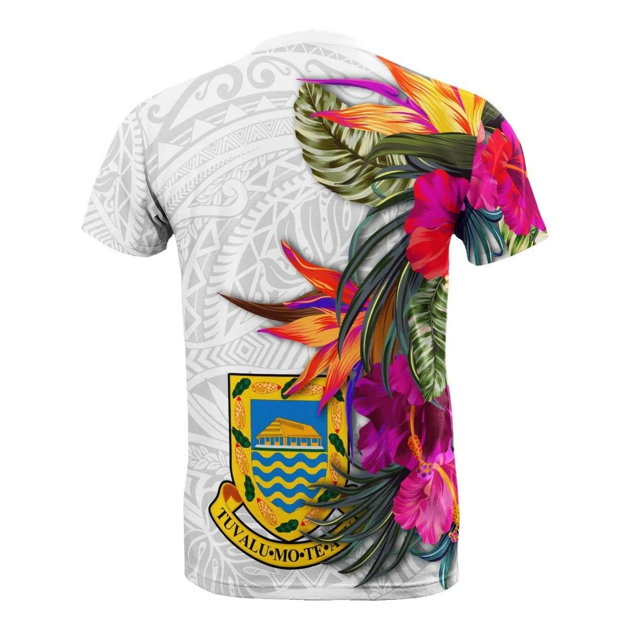Tuvalu Polynesian Hibiscus White Pattern T-Shirt LT12