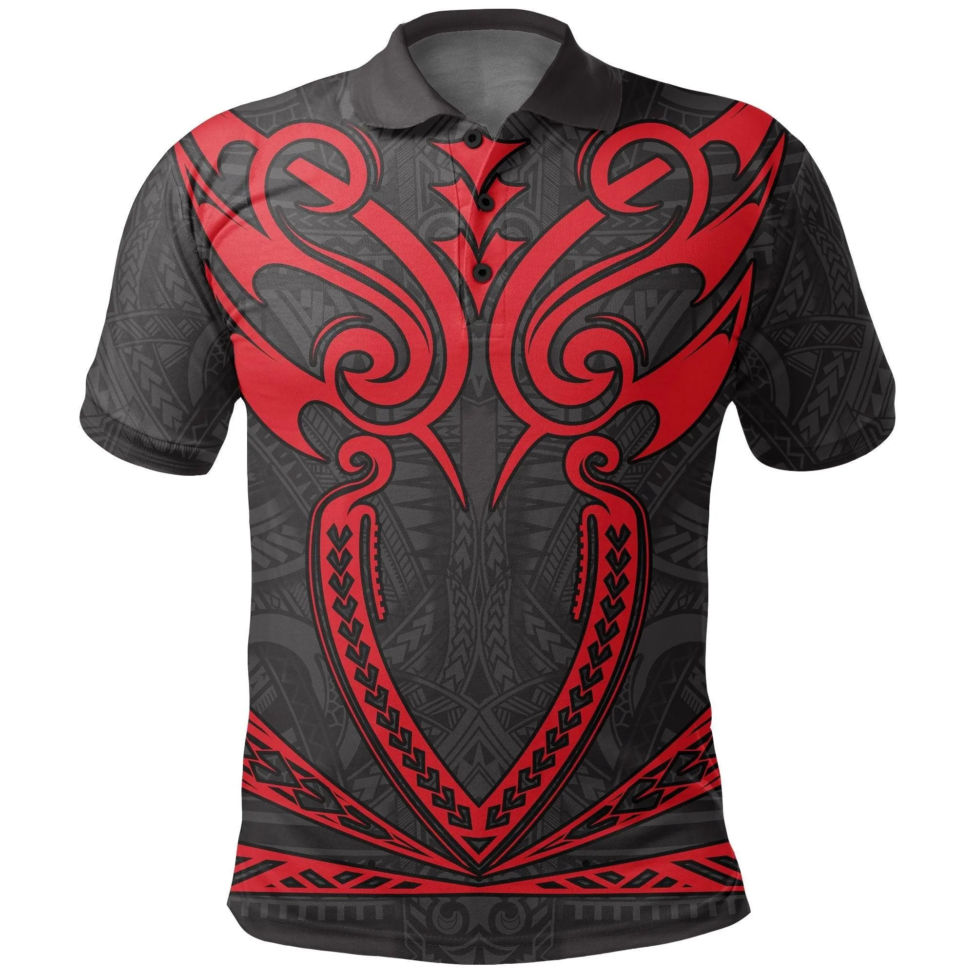 Hawaii Kanaka Polynesian Football Jersey Polo Shirt - Grey And Red - Bernice - AH