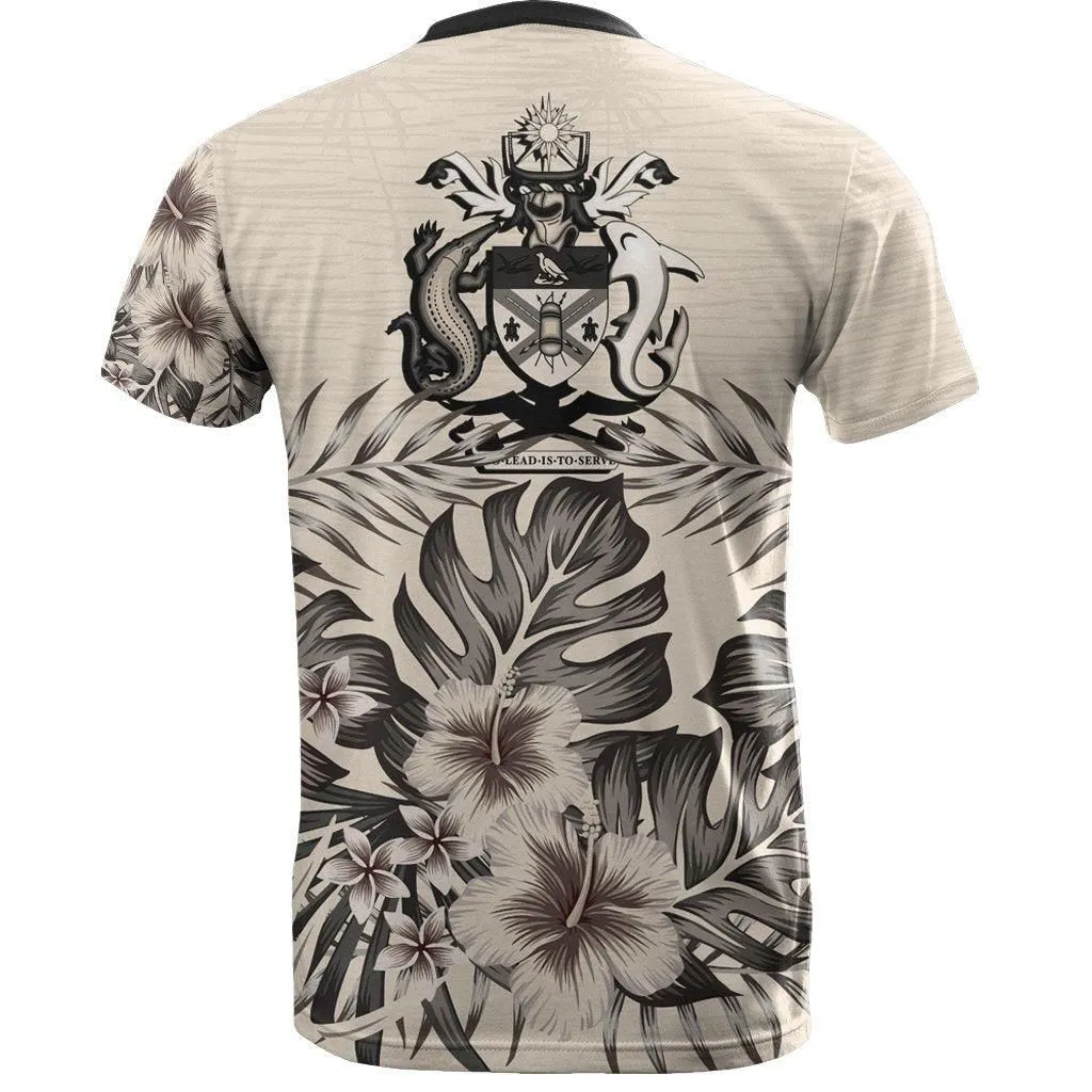 Solomon Islands T shirt - Solomon Islands Coat Of Arms Beige Hibiscus