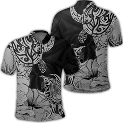 Hawaii Turtle Polo Shirt Polynesian Hibiscus Art Gray - AH