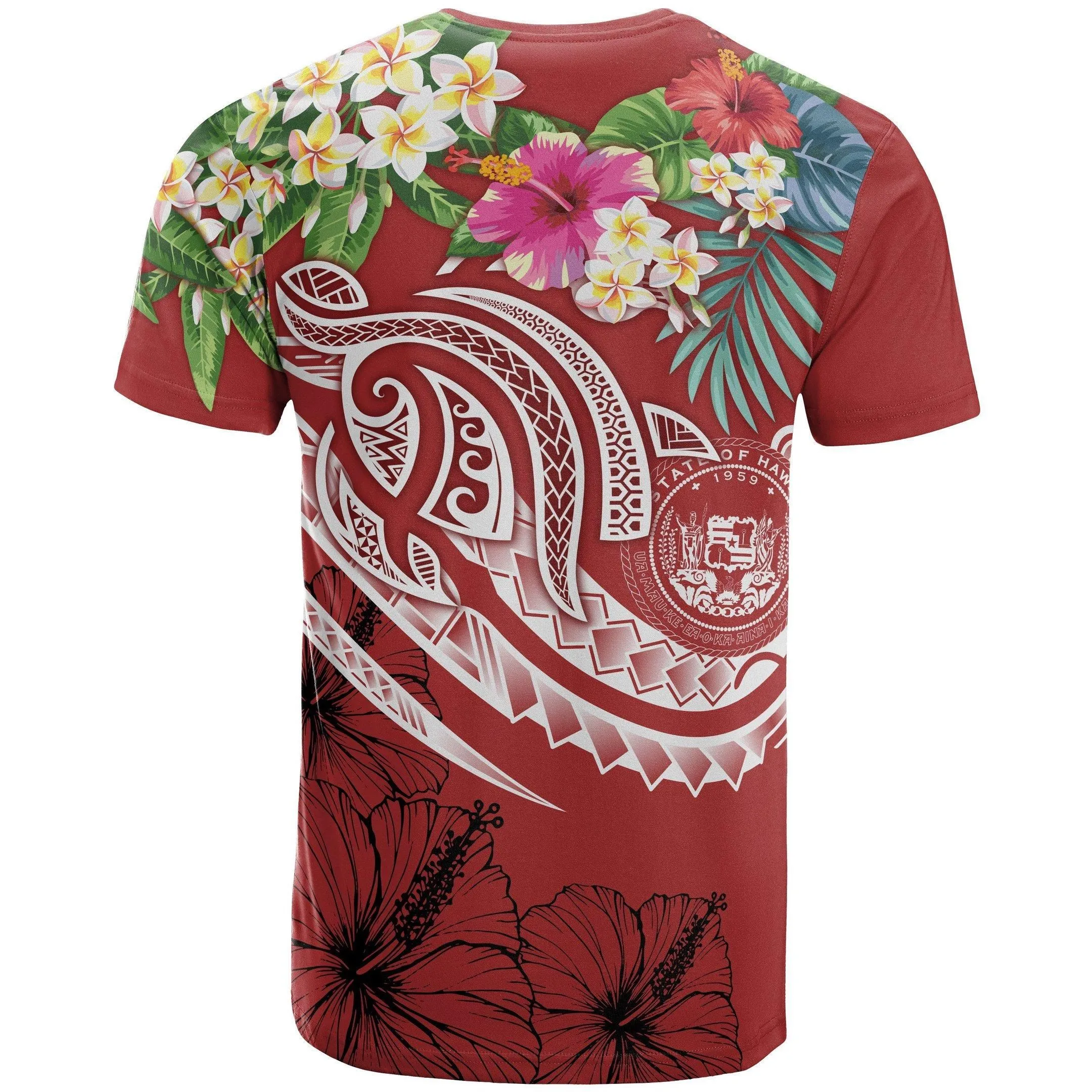 Alohawaii T-Shirt - Tee Polynesian Hawaii - Summer Plumeria (Red) - BN15